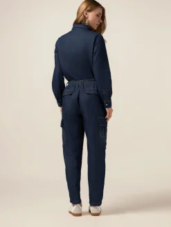 Jeans cargo con micro cristalli