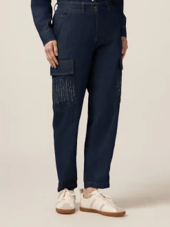Jeans cargo con micro cristalli