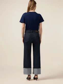 Jeans palazzo in denim con fibbia gioiello