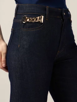 Jeans palazzo in denim con fibbia gioiello