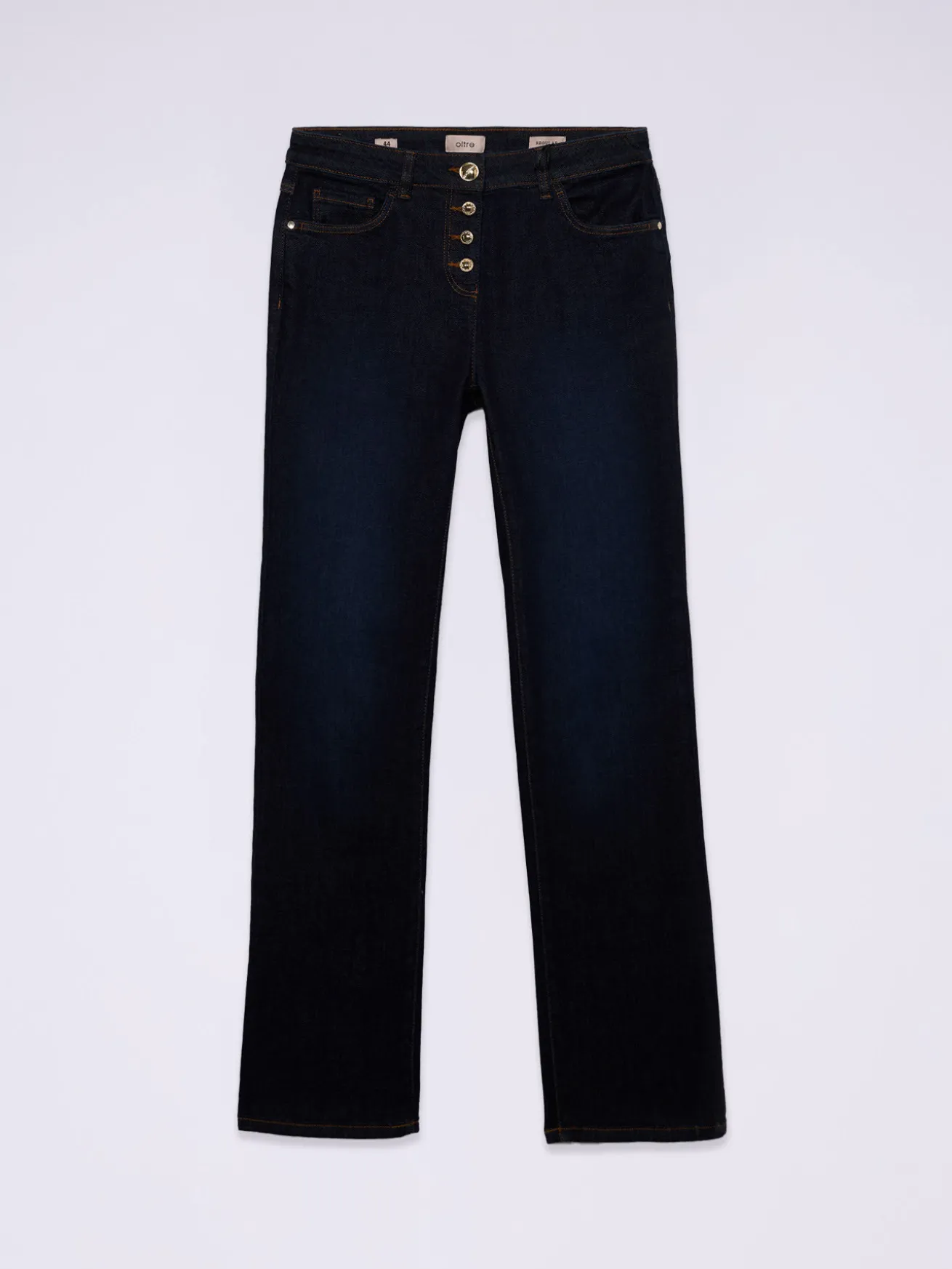 Jeans regular blu rinse con bottoni dorati
