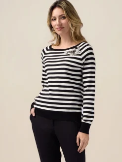 Maglia a righe con ricamo gioiello