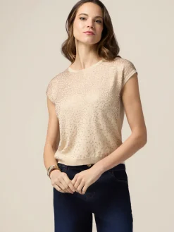 Maglia maniche corte con ricamo in paillettes