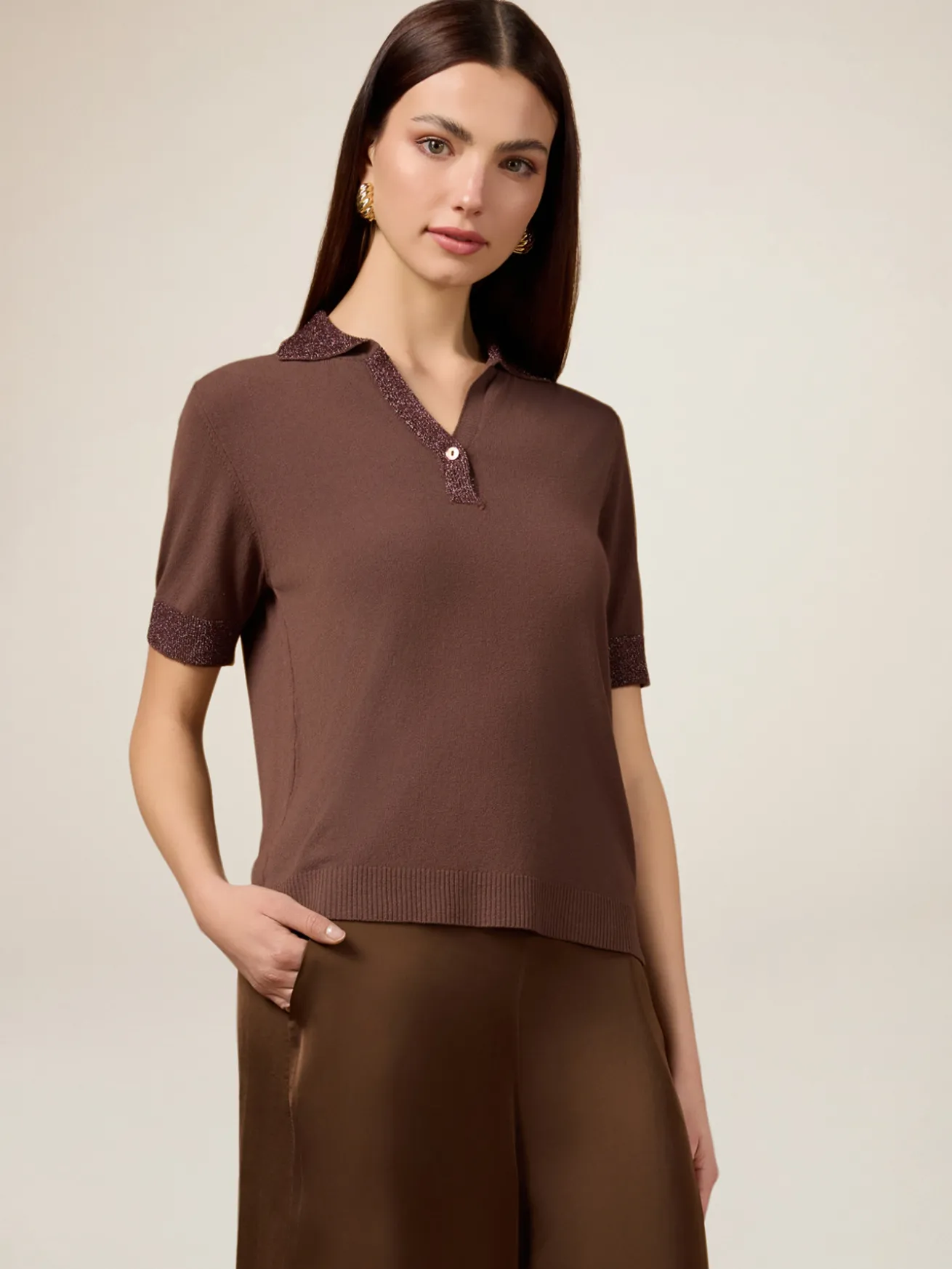 Maglia polo con profili lurex