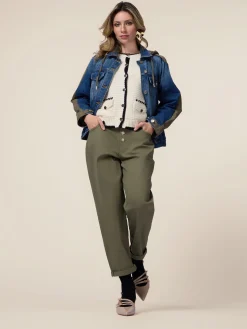 Pantaloni boyslim in cotone/lyocell