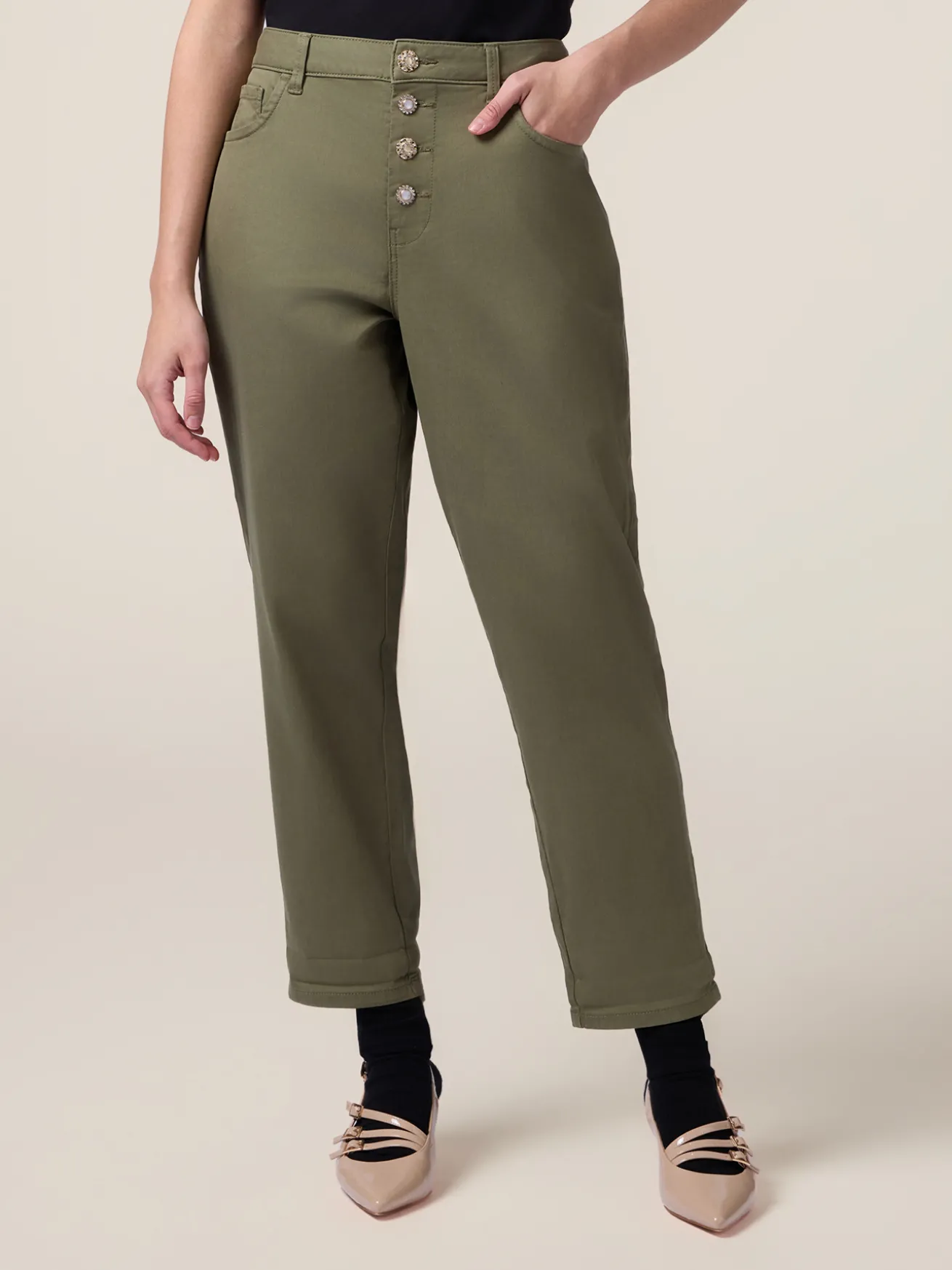 Pantaloni boyslim in cotone/lyocell