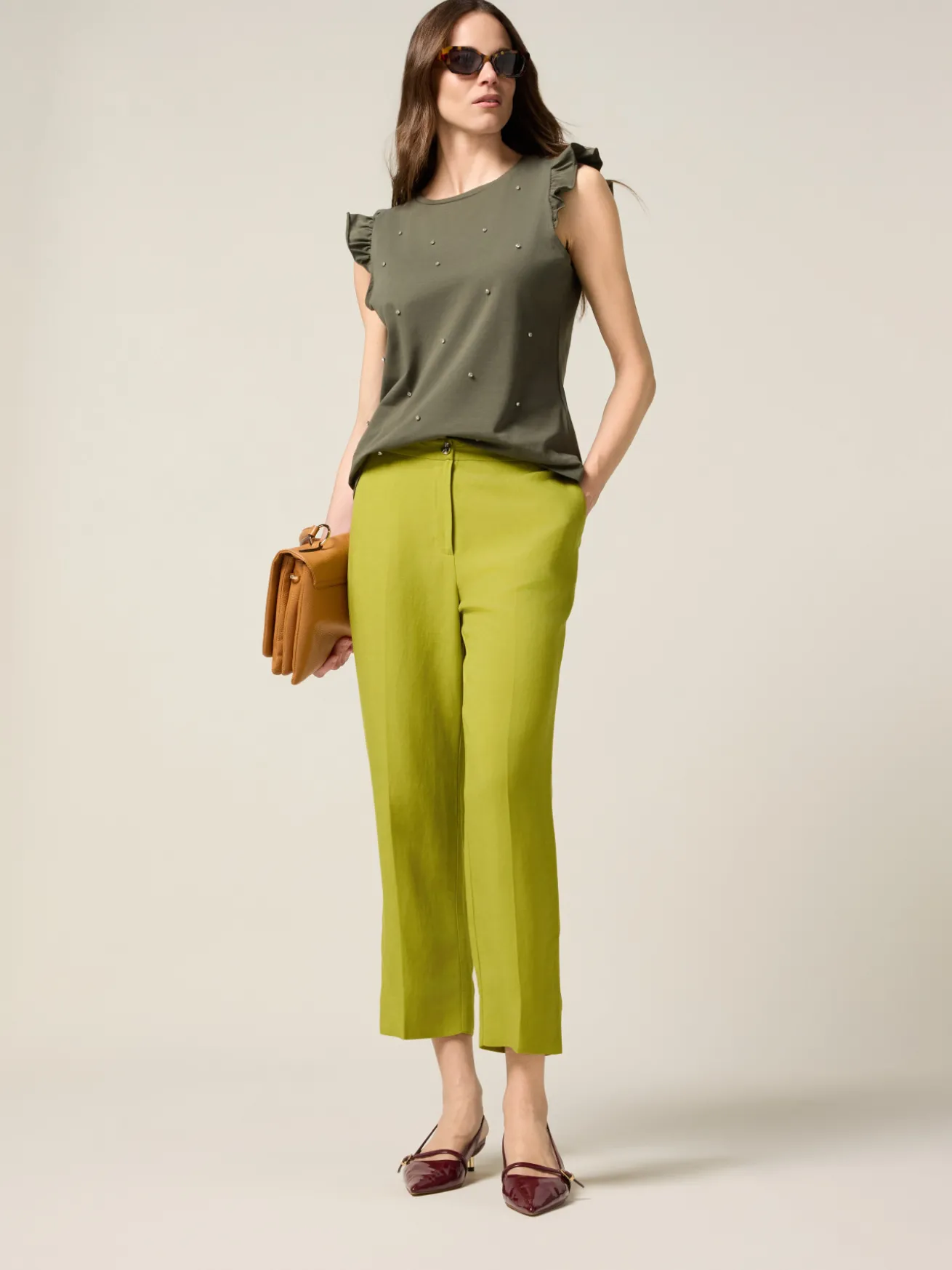 Pantaloni cropped misto lino