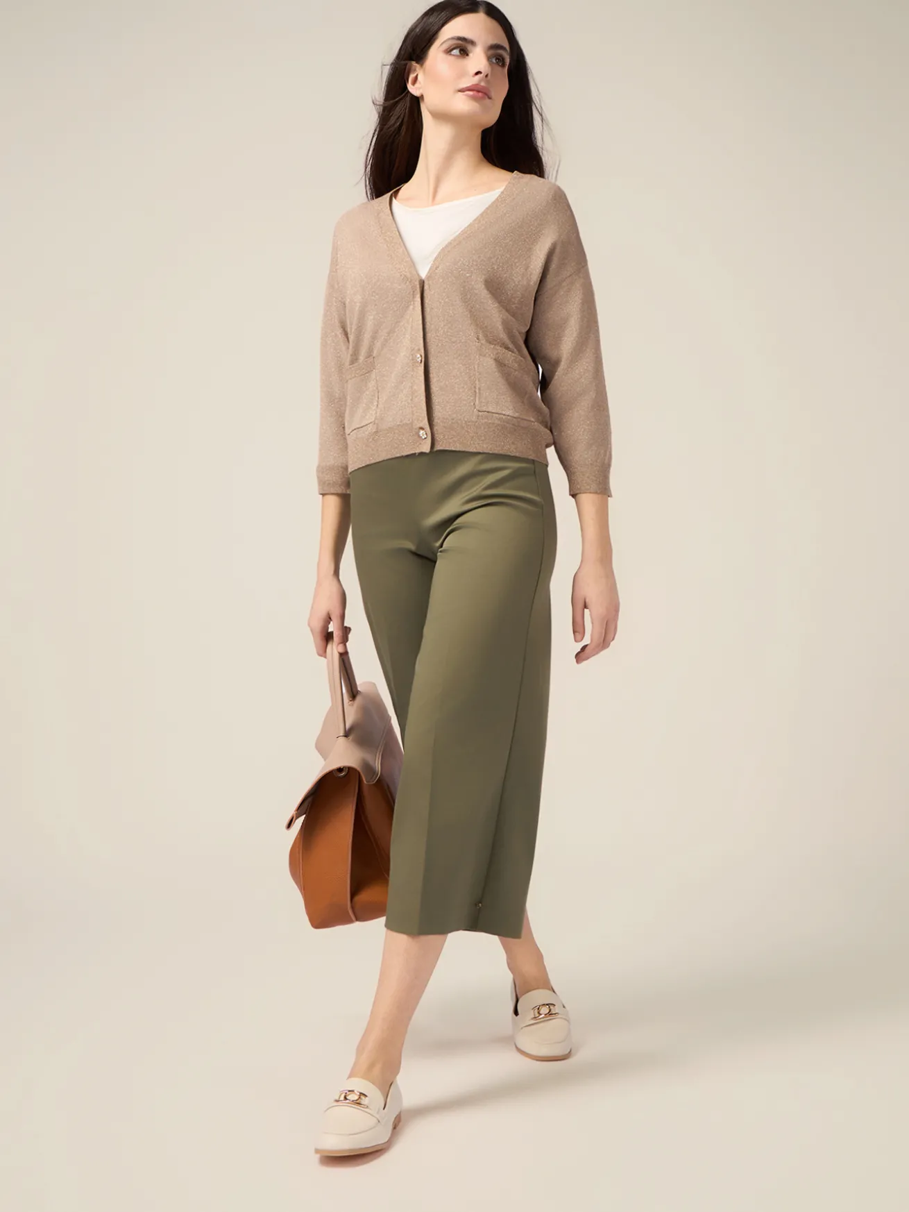 Pantaloni cropped palazzo misto cotone