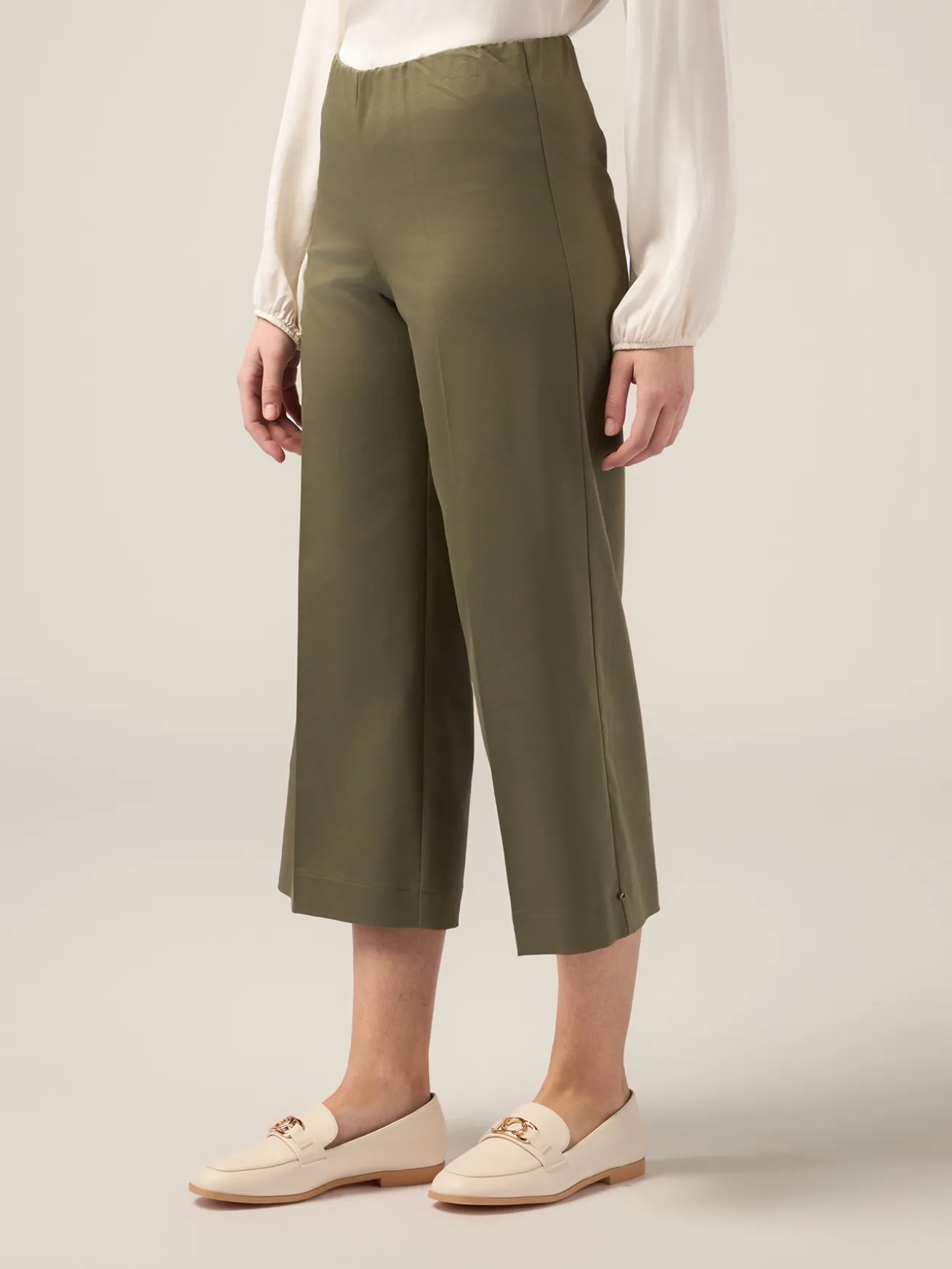 Pantaloni cropped palazzo misto cotone