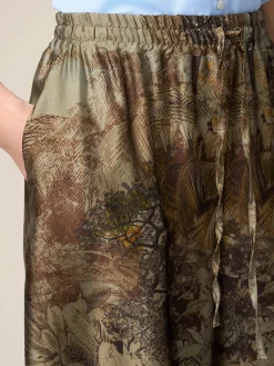 Pantaloni palazzo in raso fantasia
