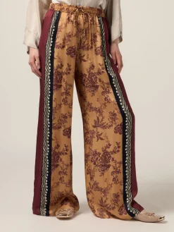 Pantaloni palazzo in raso fantasia
