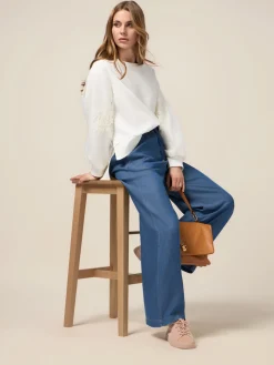 Pantaloni palazzo in tencel effetto denim