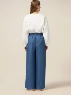 Pantaloni palazzo in tencel effetto denim
