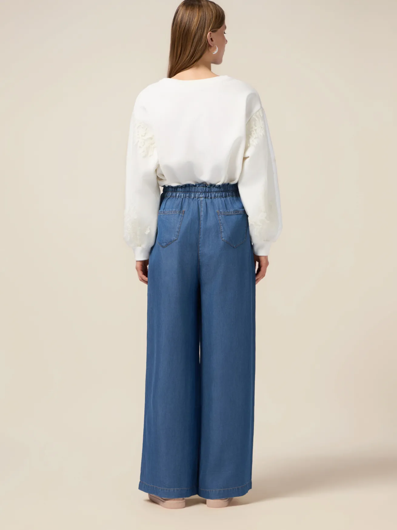 Pantaloni palazzo in tencel effetto denim