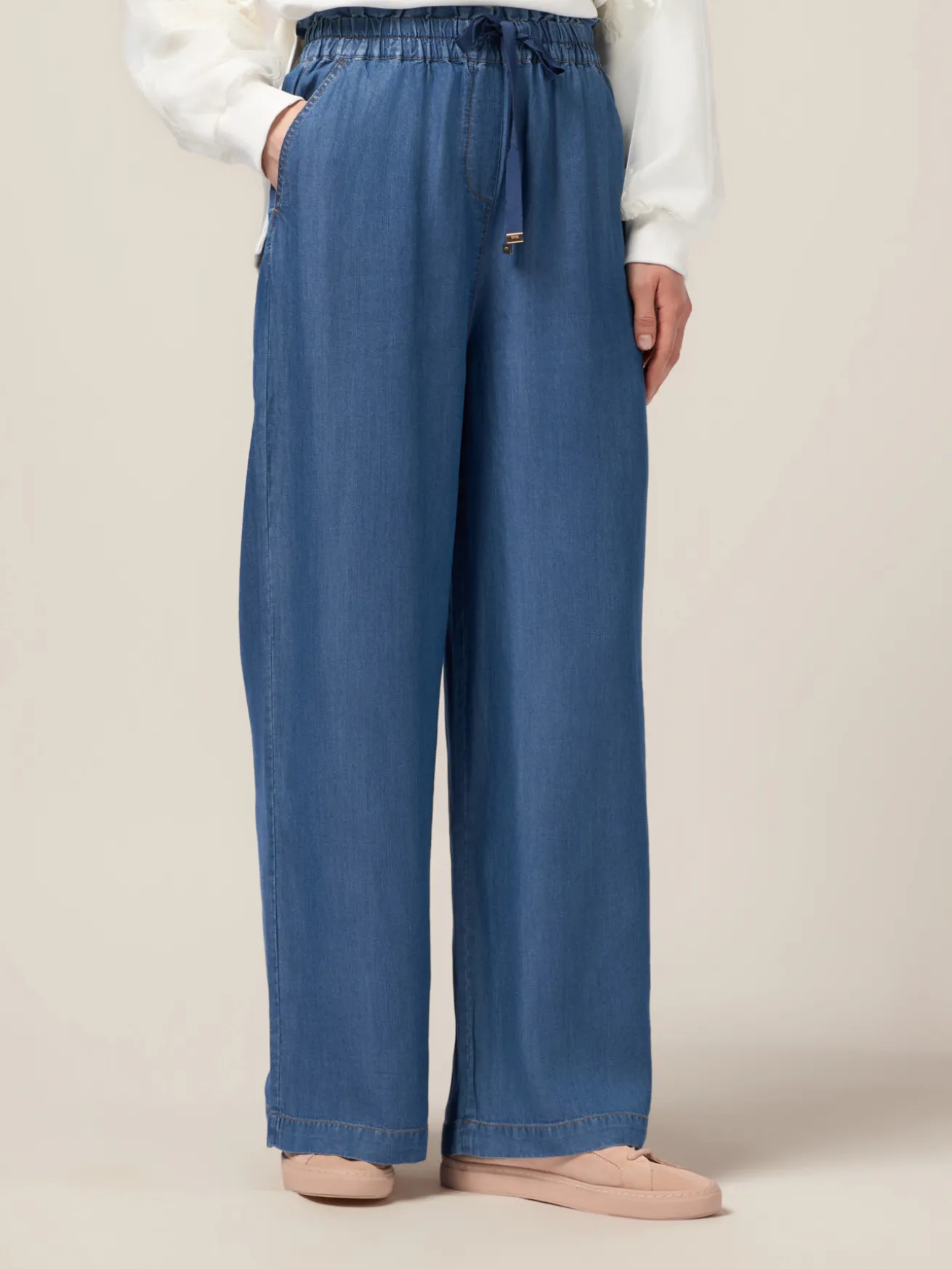 Pantaloni palazzo in tencel effetto denim