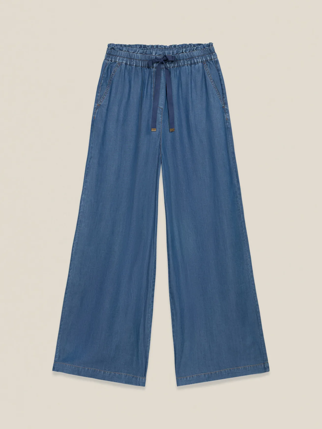 Pantaloni palazzo in tencel effetto denim