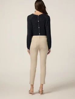 Pantaloni skinny in cotone e tencel con bottone gioiello