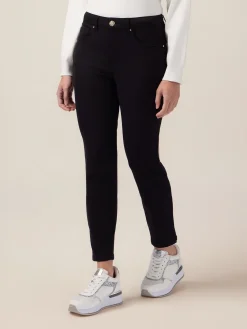 Pantaloni skinny in cotone e tencel con bottone gioiello