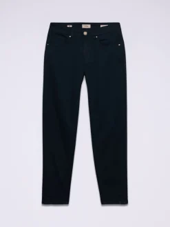 Pantaloni skinny in cotone e tencel con bottone gioiello