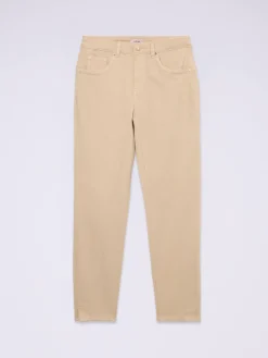 Pantaloni skinny in cotone e tencel con bottone gioiello