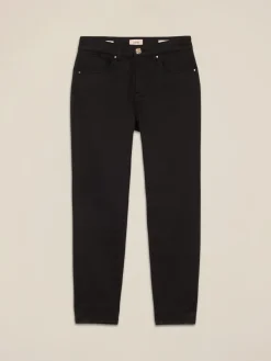 Pantaloni skinny in cotone e tencel con bottone gioiello
