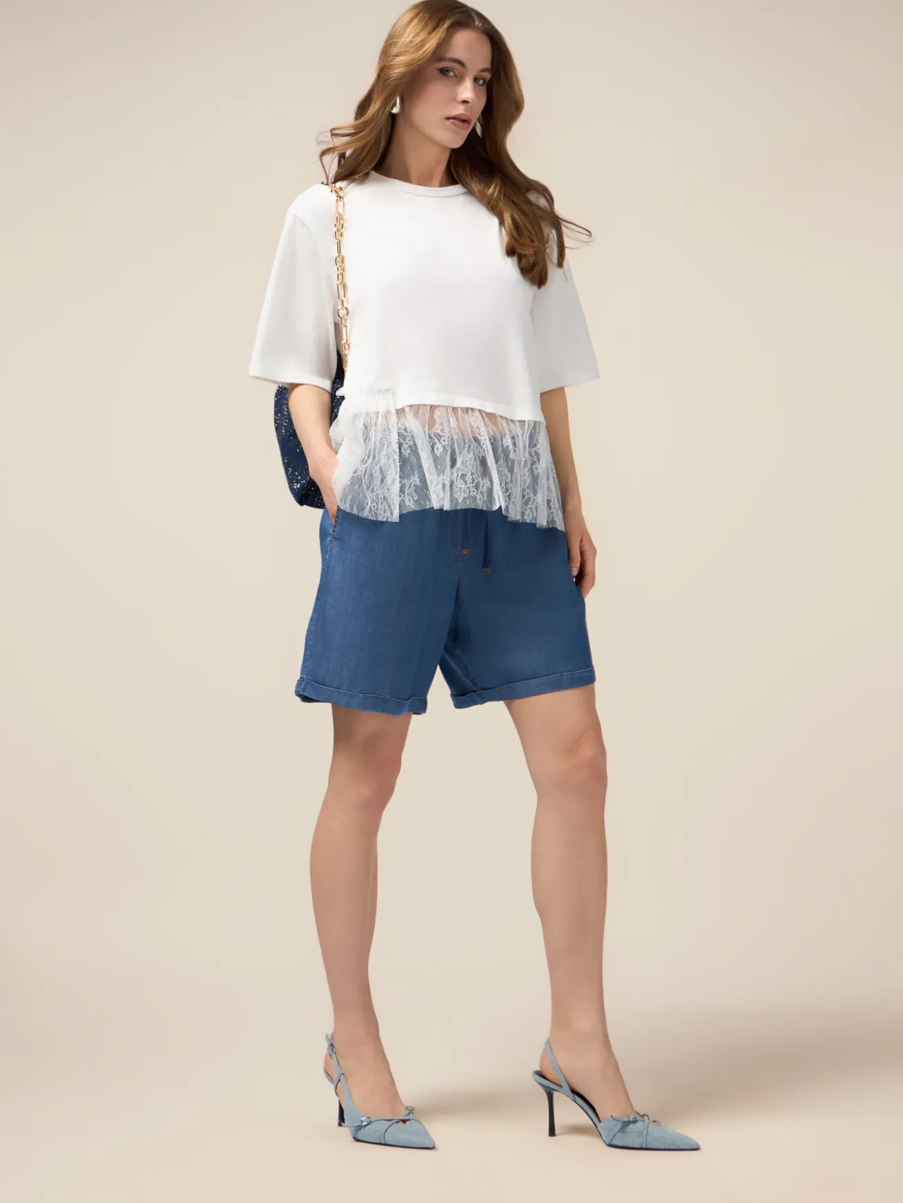 Short in tencel con coulisse