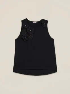 Top in jersey con applicazioni floreali