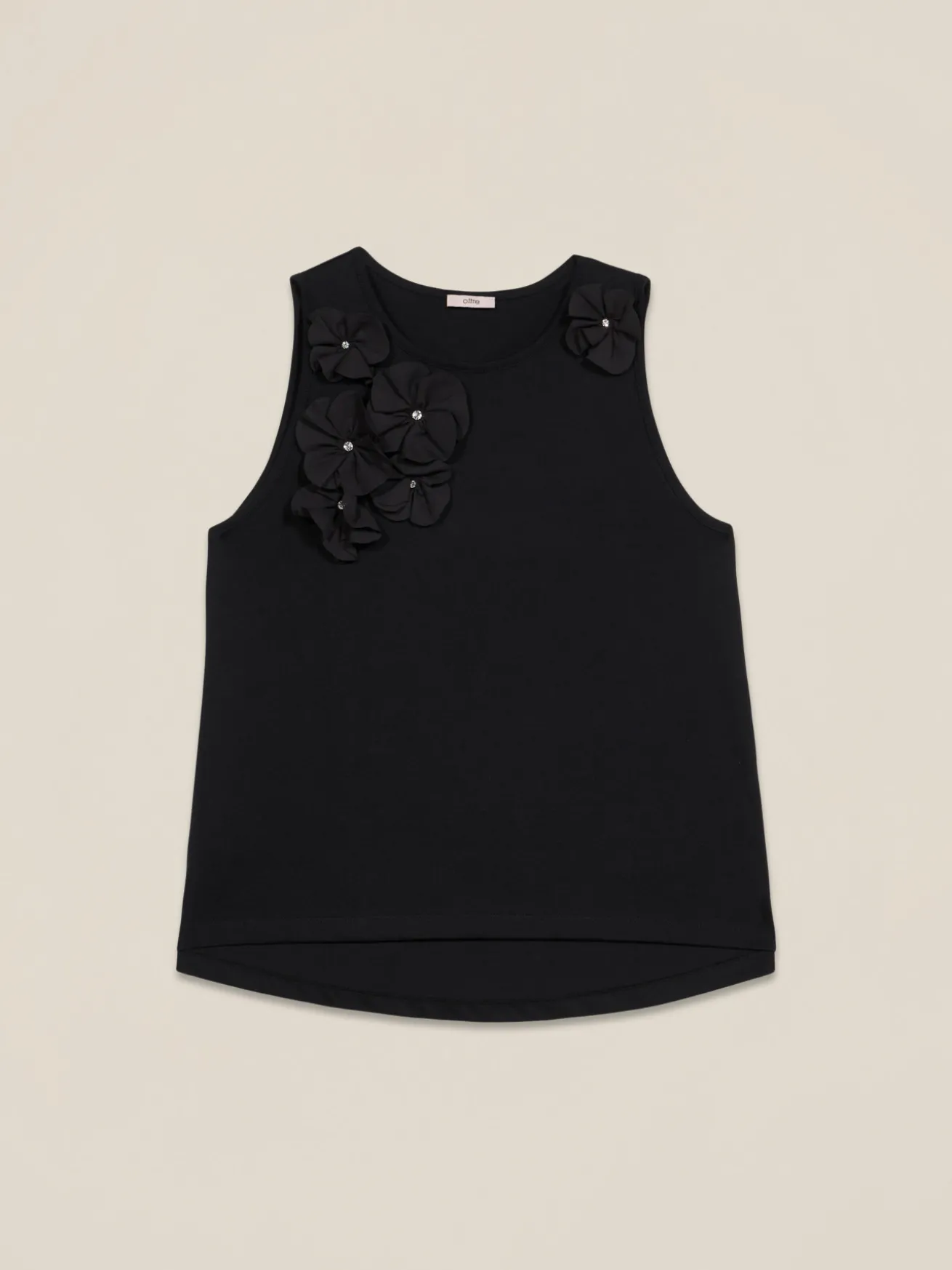 Top in jersey con applicazioni floreali