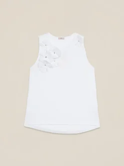 Top in jersey con applicazioni floreali