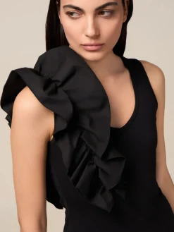 Top in jersey con volant asimmetrico