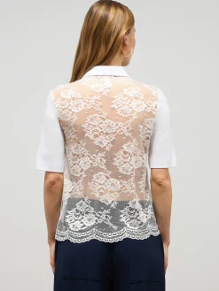 T-shirt bimaterica con inserto in pizzo
