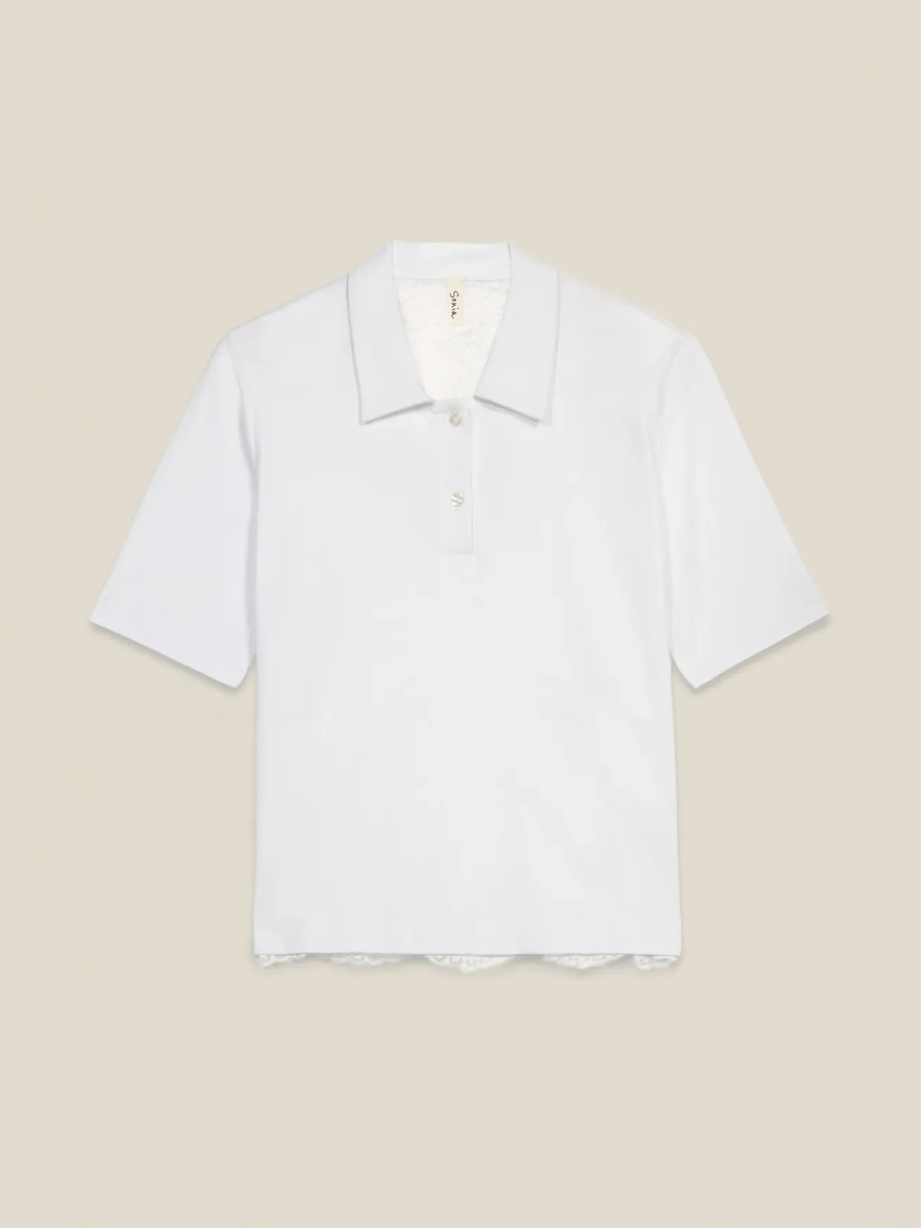 T-shirt bimaterica con inserto in pizzo