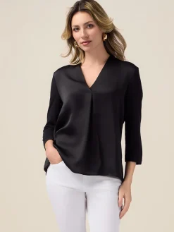 T-shirt bimaterica con scollo a V