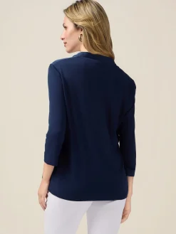 T-shirt bimaterica con scollo a V