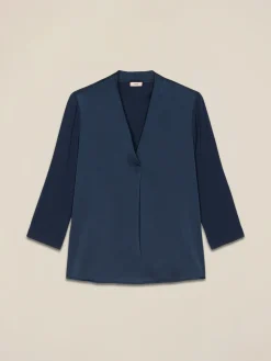 T-shirt bimaterica con scollo a V