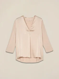 T-shirt bimaterica con scollo a V