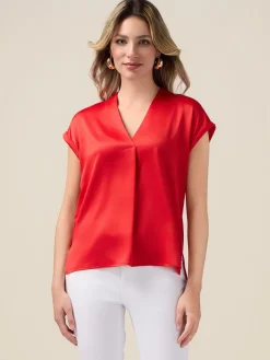 T-shirt bimaterica scollo a V