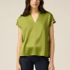 T-shirt bimaterica scollo a V