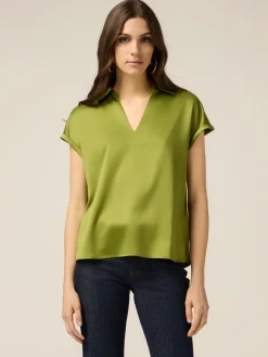 T-shirt bimaterica scollo a V