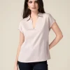 T-shirt bimaterica scollo a V