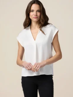 T-shirt bimaterica scollo a V