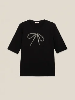 T-shirt con fiocco in strass