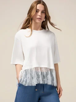 T-shirt con inserto in pizzo