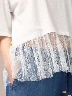T-shirt con inserto in pizzo