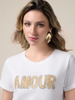 T-shirt con patch gioiello