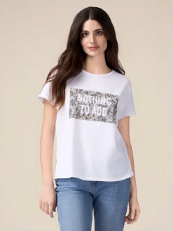 T-shirt con ricamo in paillettes