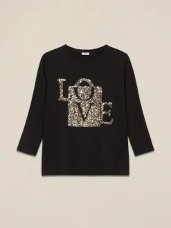 T-shirt con ricamo in paillettes