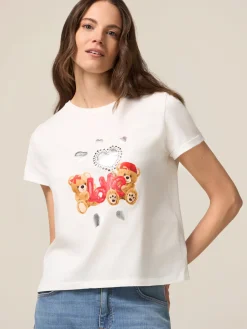 T-shirt con stampa e applicazioni