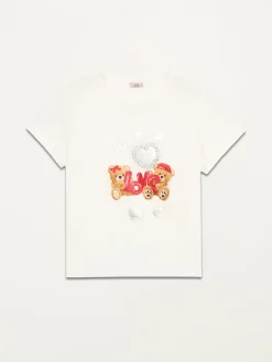 T-shirt con stampa e applicazioni