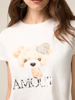 T-shirt in cotone con stampa e applicazioni